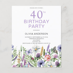 40. Geburtstag Lila Blumeneinladung