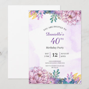 40. Geburtstag lila Blumeneinladung Einladung