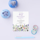 40. Geburtstag Lila Blumeneinladung Flyer (Einzeln)