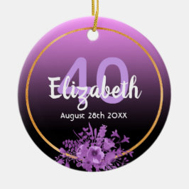 40. Geburtstag lila Blumenname Keramik Ornament