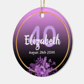40. Geburtstag lila Blumenname Keramik Ornament (Links)