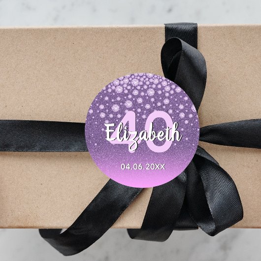 40. Geburtstag lila Diamanten Glitzer Runder Aufkleber