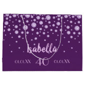 40. Geburtstag lila rosa Diamanten Große Geschenktüte (Rückseite)