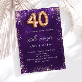 40. Geburtstag lila Rose Gold Glitzern Einladung