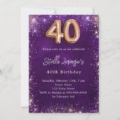 40. Geburtstag lila Rose Gold Glitzern Einladung (Vorderseite)