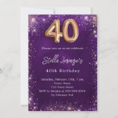 40. Geburtstag lila Rose Gold Luxus Einladung (Vorderseite)