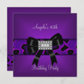 40. Geburtstag Lila Wild Black Bow Diamonds Einladung (Vorne/Hinten)