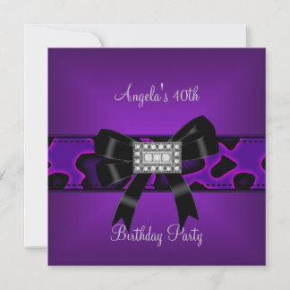 40. Geburtstag Lila Wild Black Bow Diamonds Einladung