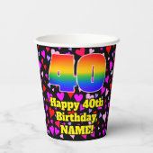 40. Geburtstag: Loving Hearts Pattern, Regenbogen Pappbecher (Rückseite)