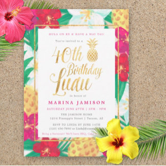 40. Geburtstag Luau Einladungen | Rosa und Gold