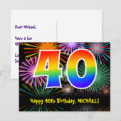 40. Geburtstag – Lustiges Feuerwerk Muster + Regen Postkarte (Vorne/Hinten)