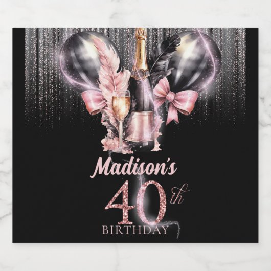 40. Geburtstag Luxuriöse Rose Wein Schaumweinetikett (Einzelnes Label)