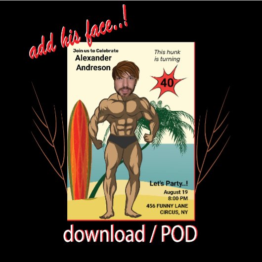 40. Geburtstag Mens New Funny Bodybuilder Muscle Einladung