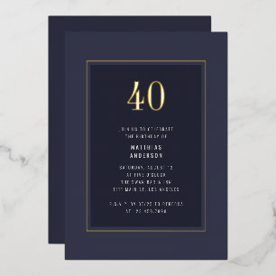 40. Geburtstag Minimal Elegant Dunkle Goldene Rahm Folieneinladung