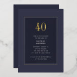 40. Geburtstag Minimal Eleganter Dunkler Goldrahme Folieneinladung<br><div class="desc">40. Geburtstag Minimal Elegant Lila Gray Gold Rahmen Foil Geburtstagsparty Einladung</div>