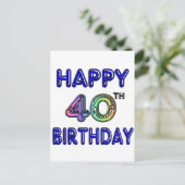 40. Geburtstag mit Ballon Schriftart Postkarte (Stehend Vorderseite)