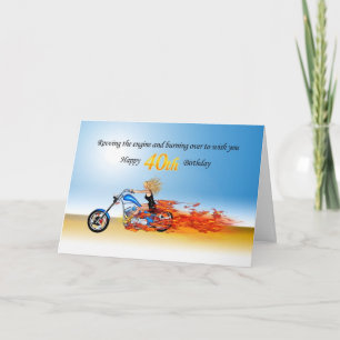 40. Geburtstag mit einem flammenden Motorrad Karte