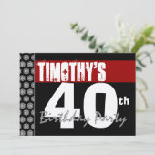 40. Geburtstag modern für ihn rotes weißes Einladung (Stehend Vorderseite)