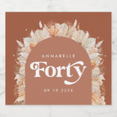 40. Geburtstag moderne Bogen Pampas Gras Terrakott Schaumweinetikett (Einzelnes Label)