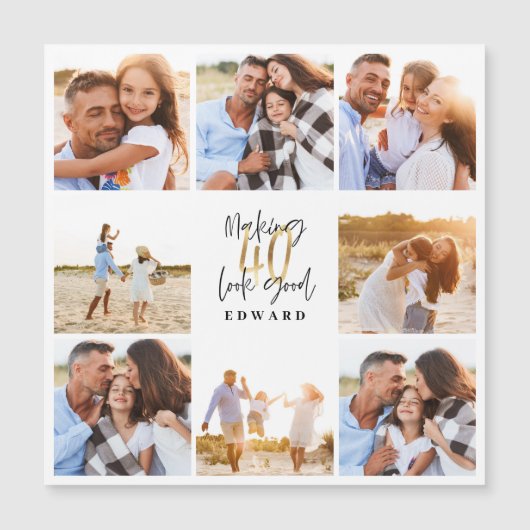 40. Geburtstag moderne Schwarz-Gold-Foto-Collage Magnetkarte (Vorderseite)