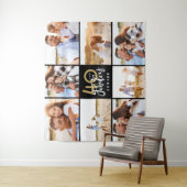 40. Geburtstag moderne Schwarz-Gold-Foto-Collage Wandteppich (Beispiel)