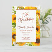 40. Geburtstag Moderne Sonnenblumenblume Einladung (Stehend Vorderseite)