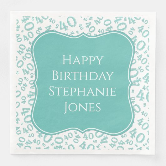 40. Geburtstag Muster Aquamarin/weiß Bracket Numbe Serviette (Vorderseite)