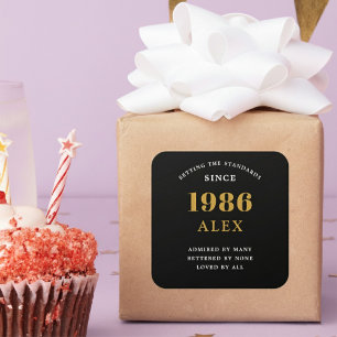 40. Geburtstag Name 1986 Schwarz Gold Elegant Chic Quadratischer Aufkleber