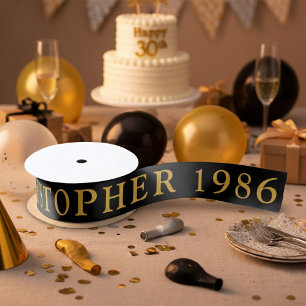 40. Geburtstag Name 1986 Schwarz Gold Elegant Chic Satinband
