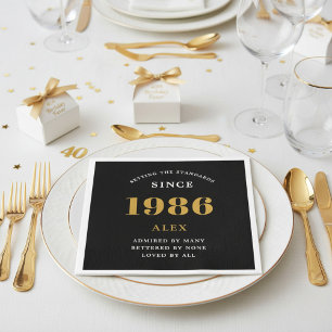 40. Geburtstag Name 1986 Schwarz Gold Elegant Chic Serviette