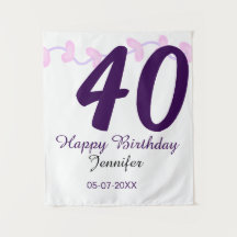 40. Geburtstag Name Datum Jahr lila floral Pin