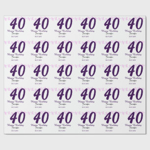 40. Geburtstag Name Datum Jahr lila floral Steckna Geschenkpapier