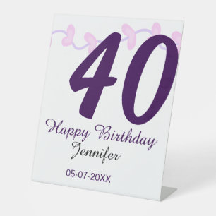 40. Geburtstag Name Datum Jahr lila floral Steckna Sockelschild
