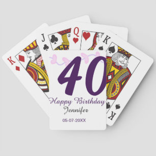 40. Geburtstag Name Datum Jahr lila floral Steckna Spielkarten