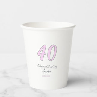 40. Geburtstag Name Datum Jahr rosa grau Pastell  Pappbecher