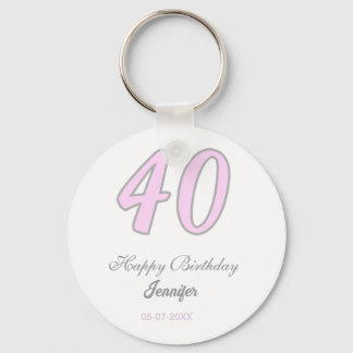 40. Geburtstag Name Datum Jahr rosa grau Pastell  Schlüsselanhänger