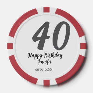 40. Geburtstag Name Datum Jahr schwarze Vorlage ge Pokerchips
