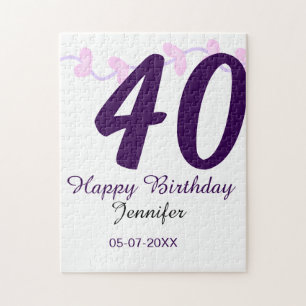 40. Geburtstag Name Datum Jahr violette florale Na Puzzle