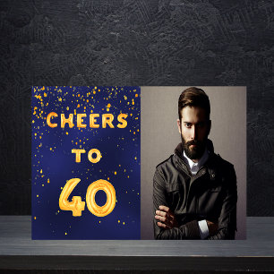 40. Geburtstag Navy Blau Gold Prost Foto Mann Einladung
