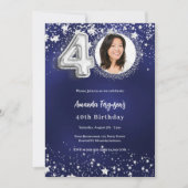 40. Geburtstag navy blauen Sterne Foto Luxus Einladung (Vorderseite)