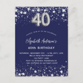 40. Geburtstag navy blauen Sterne glamourös Einladungspostkarte (Vorderseite)