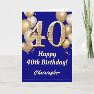40. Geburtstag Navy Blue und Gold Balloons Confett Karte