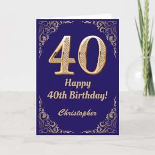 40. Geburtstag Navy Blue und Gold Glitzer Frame Karte