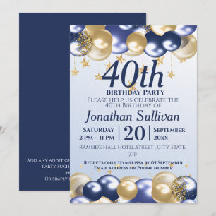 40. Geburtstag Navy Gold Ballons Party Einladung