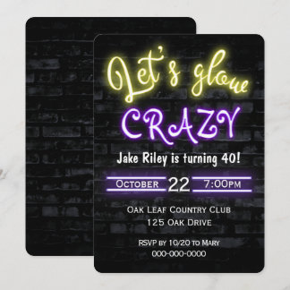 40. Geburtstag Neon Glow Sign auf Brick Wall Einladung