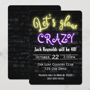 40. Geburtstag Neon Glow Sign auf Brick Wall Einladung