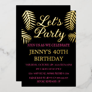 40. Geburtstag Neon Pink Black Gold Foil QR Code Folieneinladung