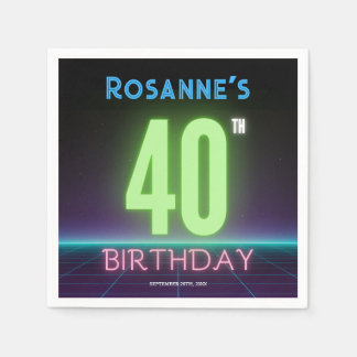40. Geburtstag Neon Sign Funny 80er Retro Custom Serviette