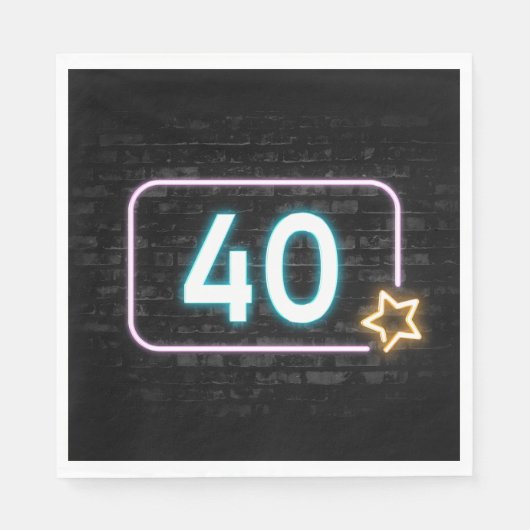 40. Geburtstag Neon Sign On Brick Serviette (Vorderseite)