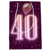 40. Geburtstag Neon Sign und Confetti Mittlere Geschenktüte (Vorderseite)